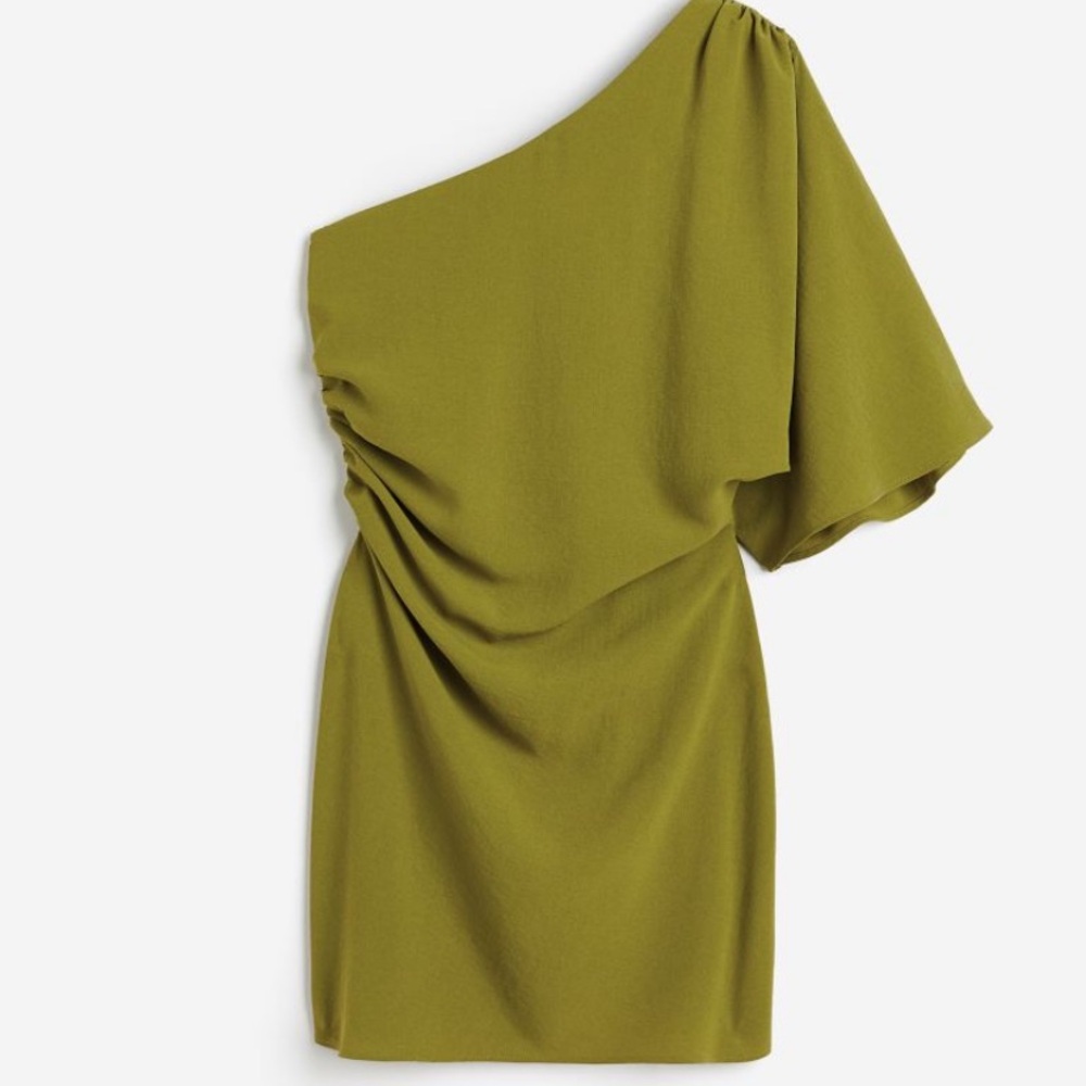 H&M One-Shoulder Mini Dress in Olive Green